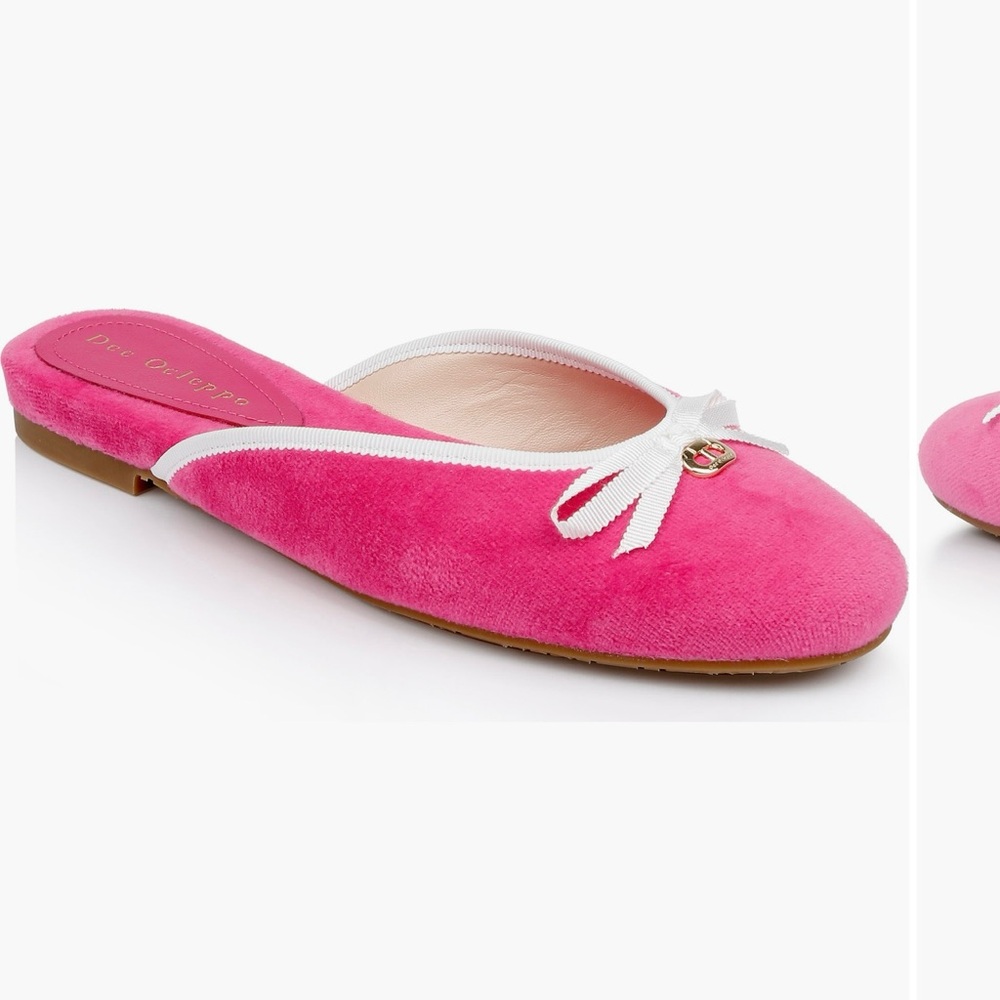 Pink Velvet Bow-Trim Slip-On Mule